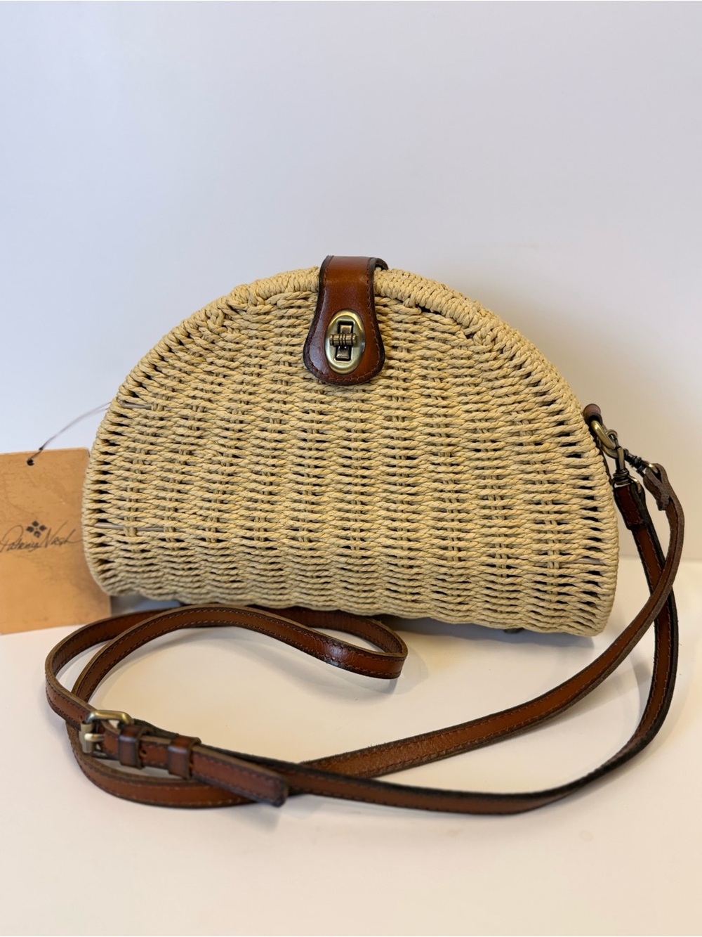 Patricia Nash Vintage Style Susella Wicker Crossbody Bag Natural Straw /Leather - Picture 4 of 10